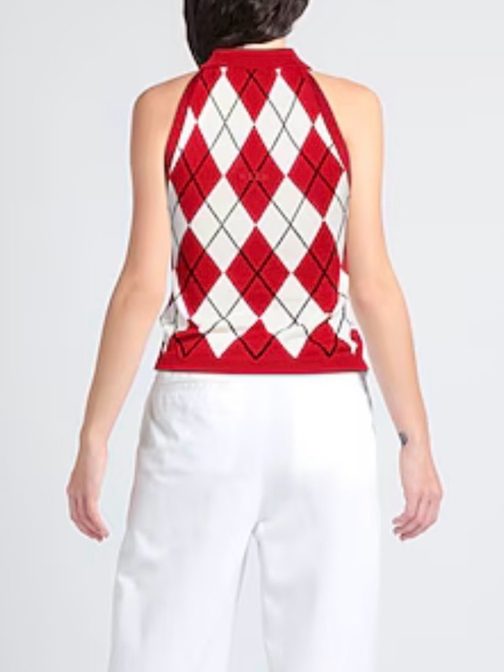 MSGM Red and Cream Argyle Halter Knit Tank - Picture 4 of 12
